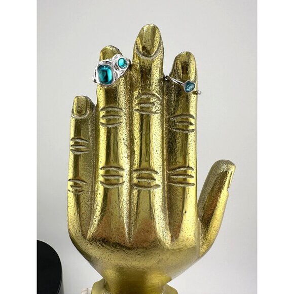 Free People Silver & Blue Stone Rings Set Of 2 Size 6 & 8 Unique Design - Picture 1 of 7